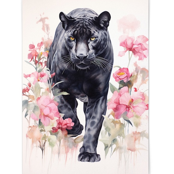 Watercolor Black Jaguar Wall Art Print Unframed - Majestic Jungle Elegance - Picture 3 of 6
